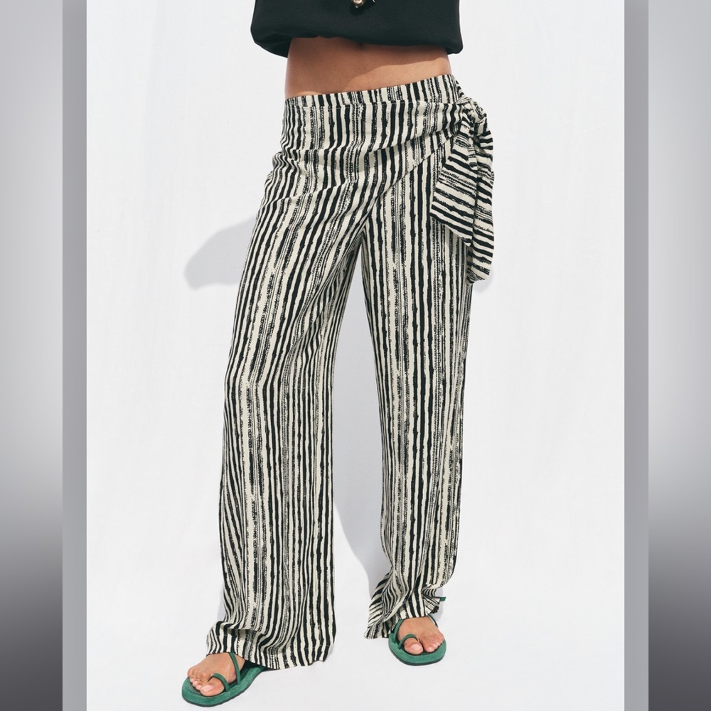 Zara Striped Wide-Leg Pareo Pants